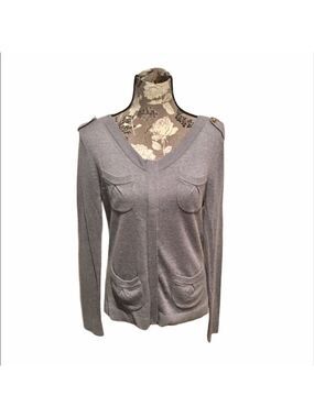 CACHE Gray Cashmere Zip Up Sweater size Medium Grandpacore